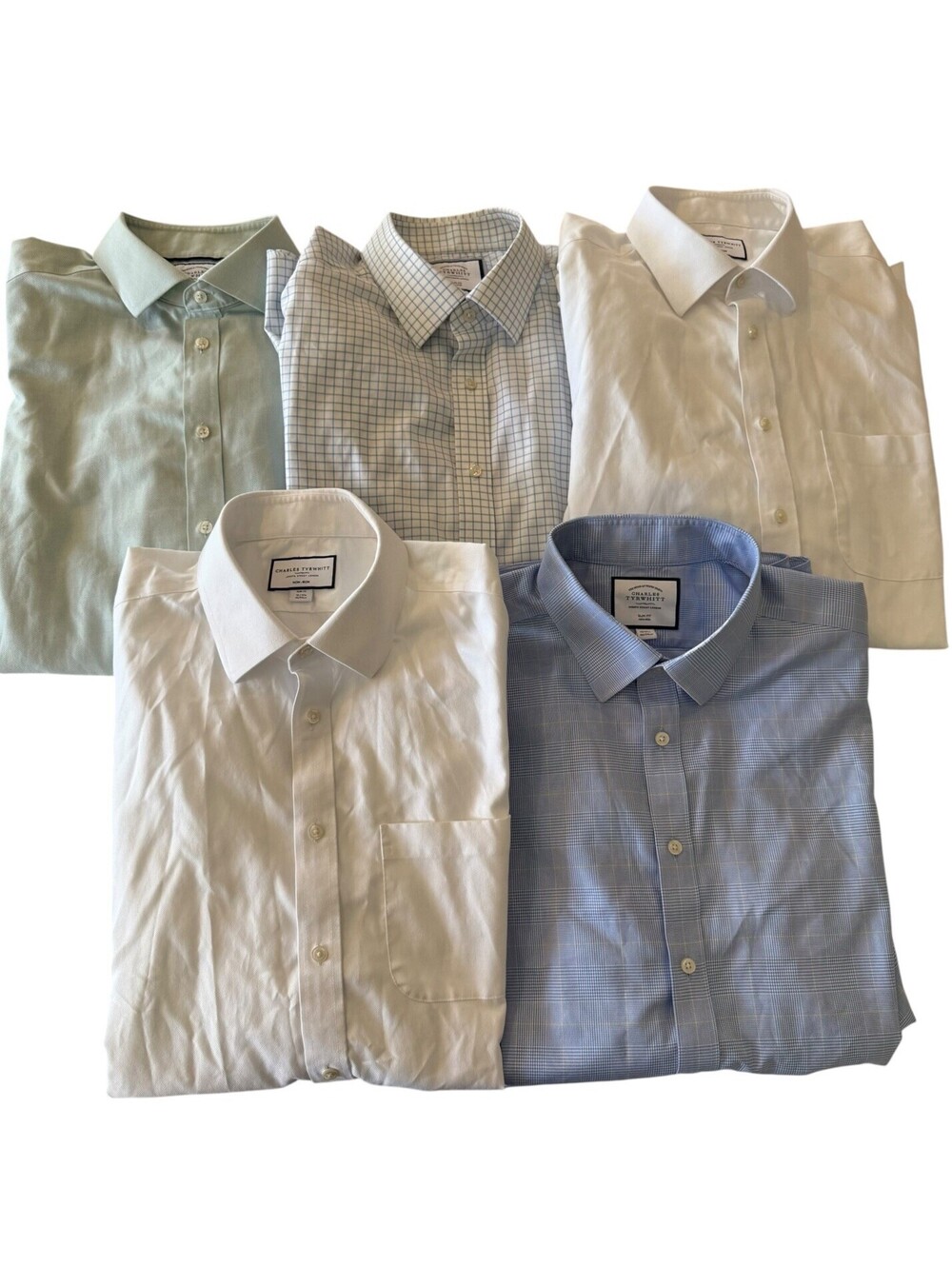 Lot of 5 Charles Tyrwhitt Shirts Mens 2XL 18/37 Slim Fit Green Blue White Cotton